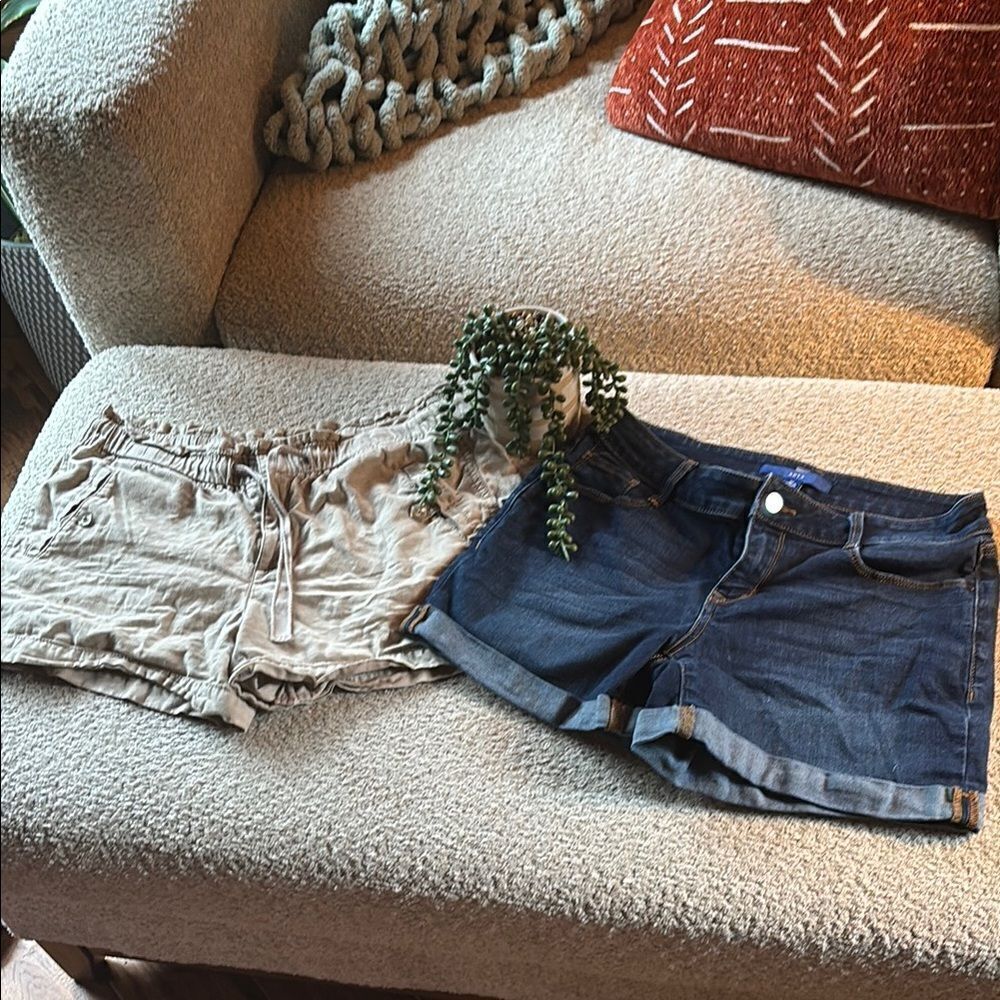 Denim and Beige Women's Shorts Set